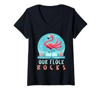 Donna Il Nostro Gregge Rocks Cool Pink Bird Lover Maglietta con Collo a V
