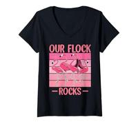 Donna Il Nostro Gruppo di Vacanze in Famiglia per Gli Amanti dei Fenicotteri Flock Rocks Maglietta con Collo a V