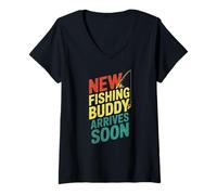 Donna Il nuovo compagno di pesca arriva presto, nuovo papà, festa Maglietta con Collo a V
