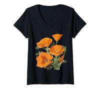 Donna Il papavero della California Orange Wildflower Maglietta con Collo a V