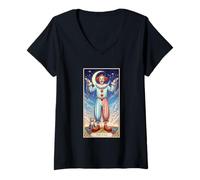 Donna Il Pazzo Clown Tarocchi Cosmic Dreamscape Maglietta con Collo a V