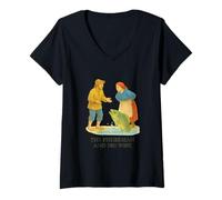 Donna Il Pescatore e Sua Moglie Classic Brothers Grimm Tale Maglietta con Collo a V