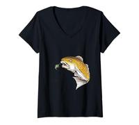 Donna Il Pesce Gatto Mangia Esca, Pesca al Gatto Divertente Maglietta con Collo a V