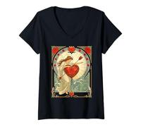 Donna Il Peso dell'amore Vintage Art Nouveau Romance Maglietta con Collo a V