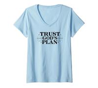 Donna Il Piano di Trust God's Christian Timing Maglietta con Collo a V
