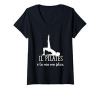 Donna Il Pilates e la mia Ora Felice, Divertente Pilates Maglietta con Collo a V