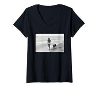 Donna Il Pilota James Hunt Fa Jogging con Il Suo Cane 1979 Maglietta con Collo a V