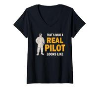 Donna Il Pilota Reale Sembra Un Tee Uniforme Pilota per l'aviazione Maschile Maglietta con Collo a V