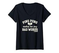 Donna Il Ping Pong Mi Fa Dire Parole Cattive Divertente Giocatore di Tennis da Tavolo Maglietta con Collo a V