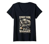 Donna Il Pittore per Auto Spray Gun Whisperer Maglietta con Collo a V