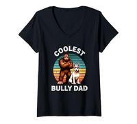 Donna Il più bel cane Bull Terrier inglese Dad Retro Bigfoot Sasquatch Maglietta con Collo a V
