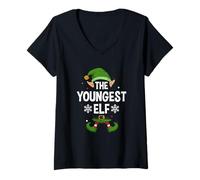 Donna Il più Giovane Elf Partito Famiglia Gruppo Corrispondente X-mas Detto Maglietta con Collo a V