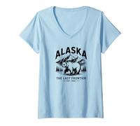 Donna Il più Grande Stato degli Stati Uniti Alaska, L'Ultima frontiera dell'America, Fauna Selvatica Maglietta con Collo a V