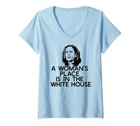 Donna Il Posto di Una Donna È nella CASA Bianca Kamala Harris Meme Maglietta con Collo a V