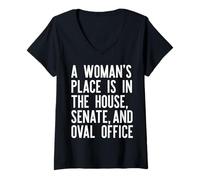 Donna Il Posto di Una Donna È nella CASA SENATO & Ufficio Ovale Meme Maglietta con Collo a V