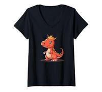 Donna Il potente re dei dinosauri con una corona d'oro Maglietta con Collo a V