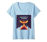 Donna Il Recupero è Possibile Phoenix Rising Inspirational Maglietta con Collo a V, Celeste, S