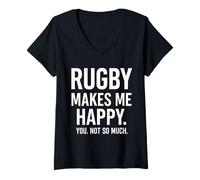 Donna Il Rugby Mi Rende Felice, Non così Tanto. Maglietta con Collo a V