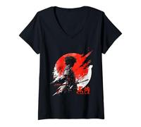 Donna Il samurai nero nel guerriero giapponese Vaporwave retrò Maglietta con Collo a V