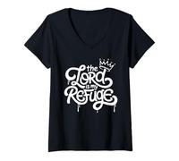 Donna Il Signore è Il Mio rifugio - Vintage Graffiti Christian Faith Maglietta con Collo a V