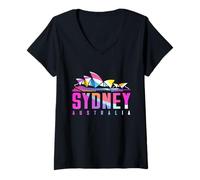 Donna Il teatro dell'opera di Sydney con Motivo Geometrico colorato Maglietta con Collo a V