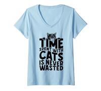 Donna Il Tempo trascorso con i Gatti Non è mai sprecato Divertente Proprietario di Un Gatto Nero Maglietta con Collo a V