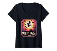Donna Il Viaggio Magico di Witch's Flight Tonic Halloween Maglietta con Collo a V