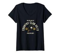 Donna Il villaggio di Country Club Hills Distressed Design Maglietta con Collo a V