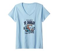 Donna Il villaggio di St Charles Golf Cart Design Maglietta con Collo a V