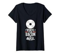 Donna Il Vinile è Il Bacon della Musica Maglietta con Collo a V