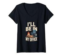 Donna ILL Be in My Office Ufficio Campeggio Fuoco Maglietta con Collo a V