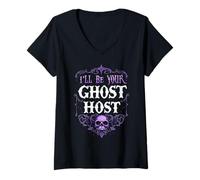 Donna I'll Be Your Ghost Host Gothic Haunted House Halloween Vibe Maglietta con Collo a V