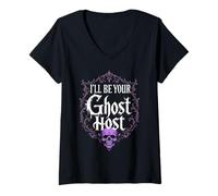 Donna I'll Be Your Ghost Host Haunted House Skull Halloween Vibe Maglietta con Collo a V