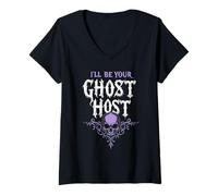 Donna I'll Be Your Ghost Host Paranormal Spooky Gothic Theme Party Maglietta con Collo a V