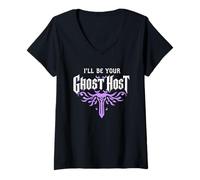 Donna I'll Be Your Ghost Host Spooky Fun Halloween Vibe Maglietta con Collo a V