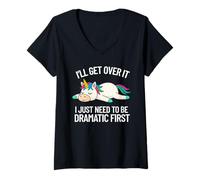 Donna I'll Get Over It Citazione drammatica Divertente Unicorno Donne Ragazze Maglietta con Collo a V