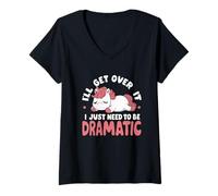 Donna I'll Get Over It Drammatico Unicorno Illustrazione Maglietta con Collo a V