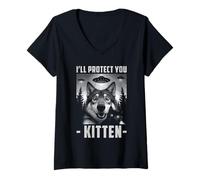 Donna I'll Protect You Kitten - Divertente alfa lupo meme gatto alieno Maglietta con Collo a V