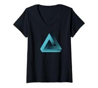 Donna Illusione Triangolo Piramide Ottico Illusione Game Nerd Geek Maglietta con Collo a V