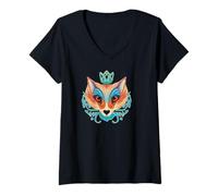 Donna Illustrazione Artistica di Fox King Maglietta con Collo a V