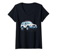Donna Illustrazione Auto della Polizia in Stile Cartoon Maglietta con Collo a V