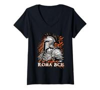 Donna Illustrazione Centurione 753 a.C Impero Romano Antica Roma Maglietta con Collo a V