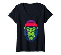 Donna Illustrazione del Tatuaggio Gorilla Hipster Maglietta con Collo a V