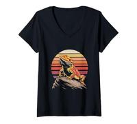 Donna Illustrazione del Tramonto del Drago Barbuto Maglietta con Collo a V
