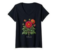Donna Illustrazione della pianta della Dalia Dahlia pinnata Maglietta con Collo a V