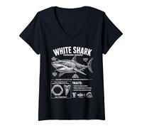 Donna Illustrazione di Anatomia dello squalo Bianco del predatore dell'apice Maglietta con Collo a V