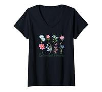 Donna Illustrazione di Fiori botanici ad Acquerello Maglietta con Collo a V