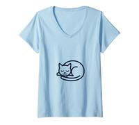 Donna Illustrazione di gatto che dorme sereno Maglietta con Collo a V
