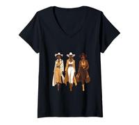 Donna Illustrazione di Moda Rodeo Occidentale Cowgirl Nera Maglietta con Collo a V