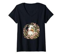 Donna Illustrazione floreale stravagante del cane da pastore australiano Maglietta con Collo a V